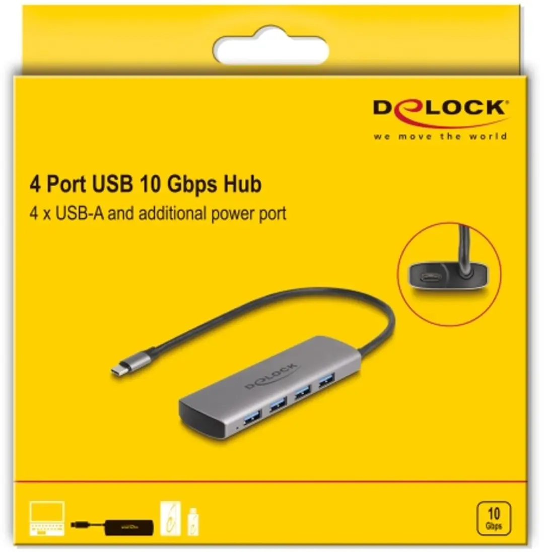 Delock USB 10Gbps 4-Port Hub - Grijs