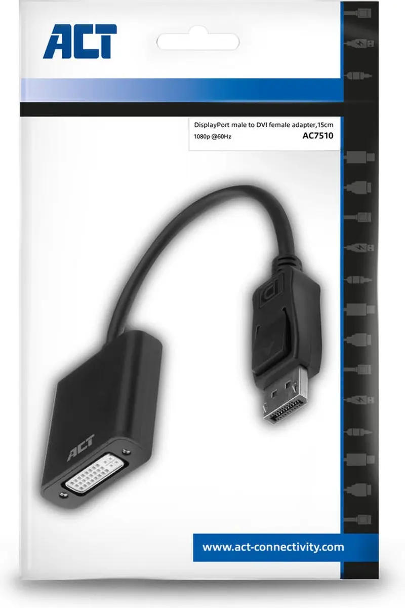 ACT AC7510 DisplayPort naar DVI-D Dual Link Adapter - 15cm - Zwart