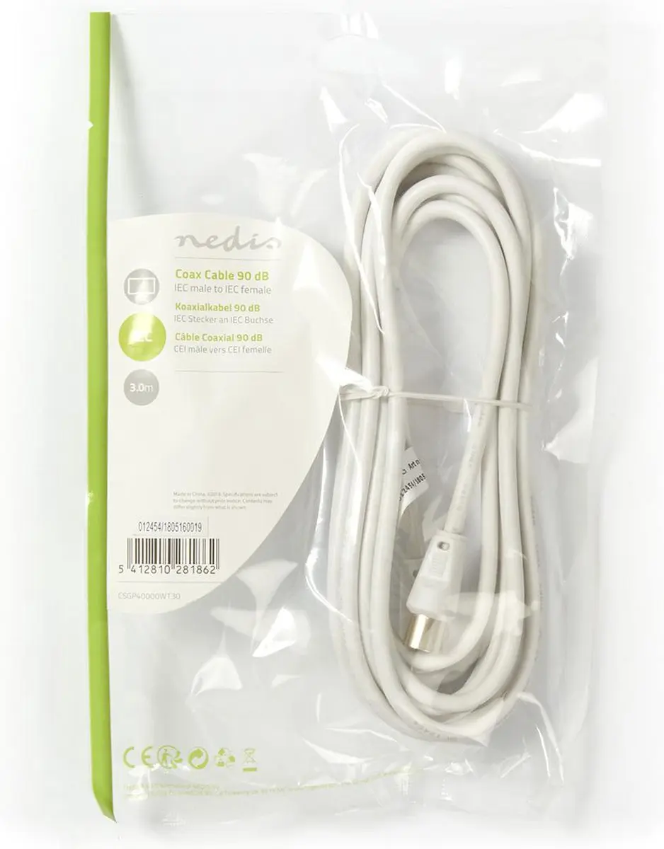 Nedis Coaxkabel CSGB40000WT30 - 3m - 75 Ohm - Wit - afbeelding 6 van 6