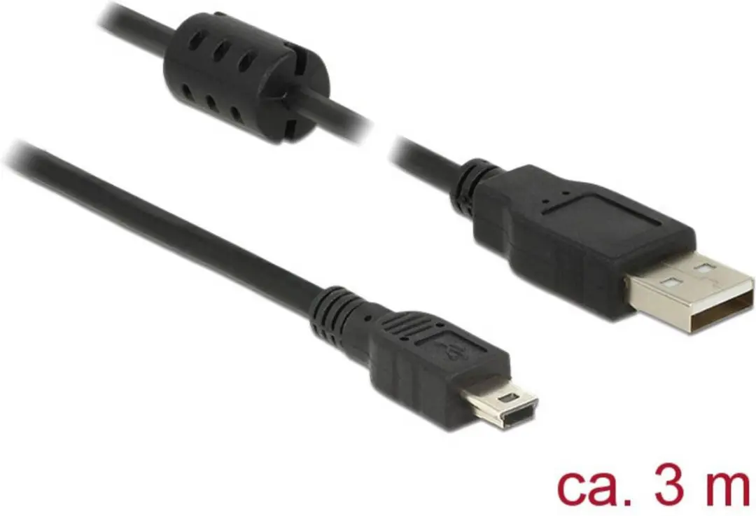 Delock USB Mini B naar USB-A Kabel 2.0 - 3m - Zwart
