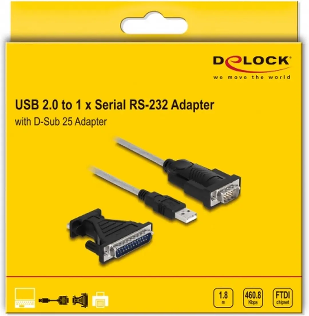 Delock USB 2.0 naar RS-232 Adapter - D-Sub 9 - Zwart