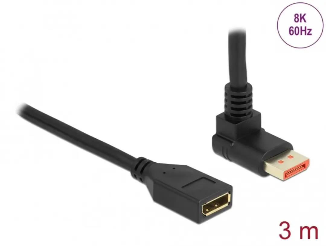 Delock DisplayPort Kabel 90° omhoog M/F 8K 60Hz 3m