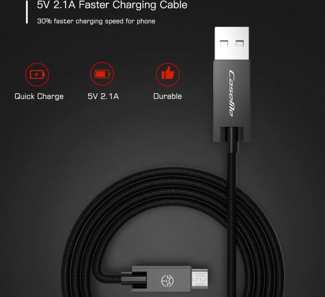 Caseme USB naar Micro USB Kabel 1,2m - Zwart