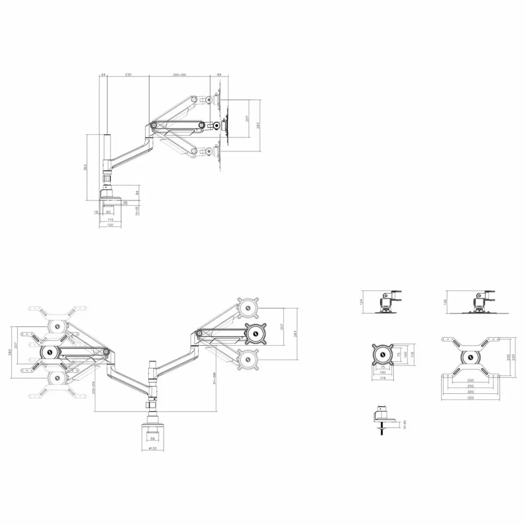 One For All DM5210 Monitorarm - 2 Monitoren - Max. 40kg - Zwart