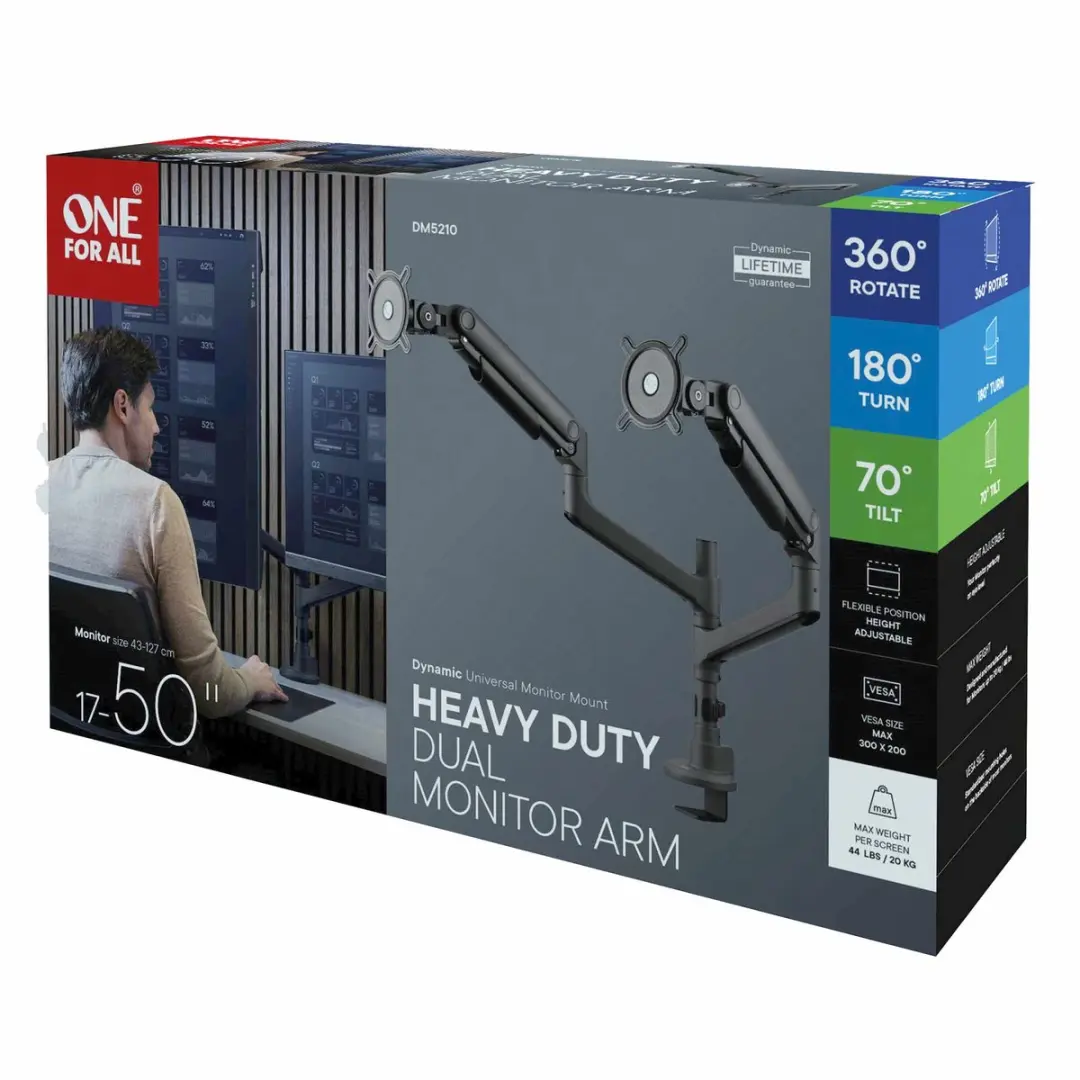 One For All DM5210 Monitorarm - 2 Monitoren - Max. 40kg - Zwart