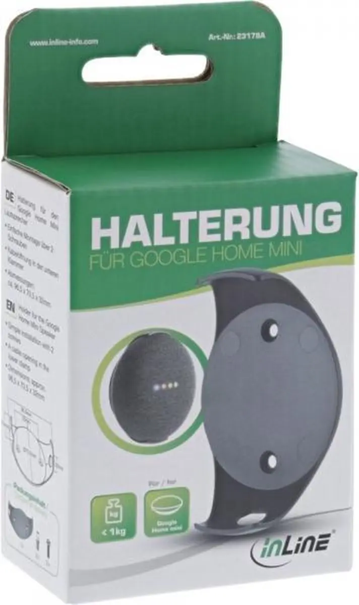 InLine Muurbeugel Google Home Mini - Zwart
