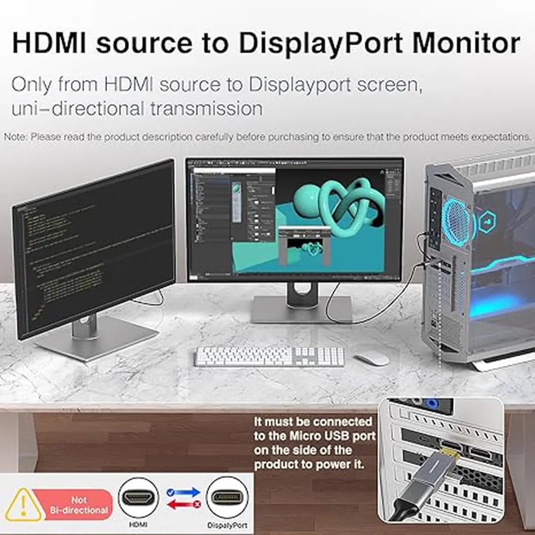 NÖRDIC DPHM-104 DisplayPort naar HDMI Kabel 4K60Hz - 18Gbps - 20cm - Zwart/Grijs