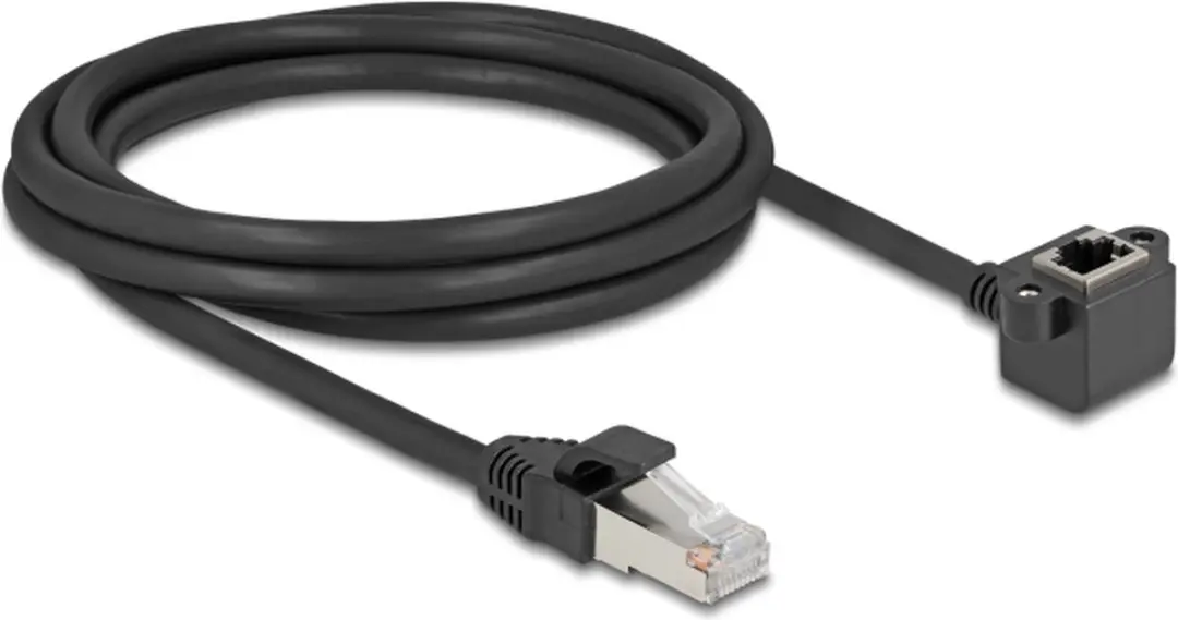 Delock FTP CAT6 Netwerk Verlengkabel 2m - Haakse Inbouwconnector - Zwart
