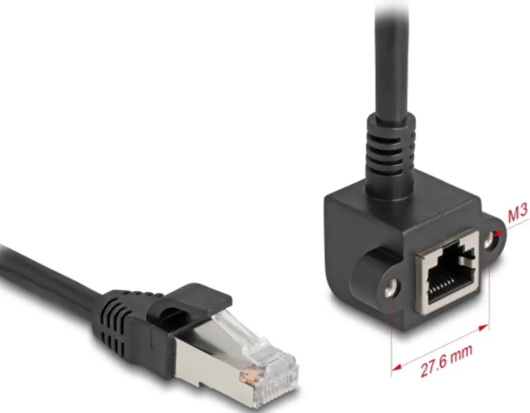 Delock FTP CAT6 Netwerk Verlengkabel 2m - Haakse Inbouwconnector - Zwart