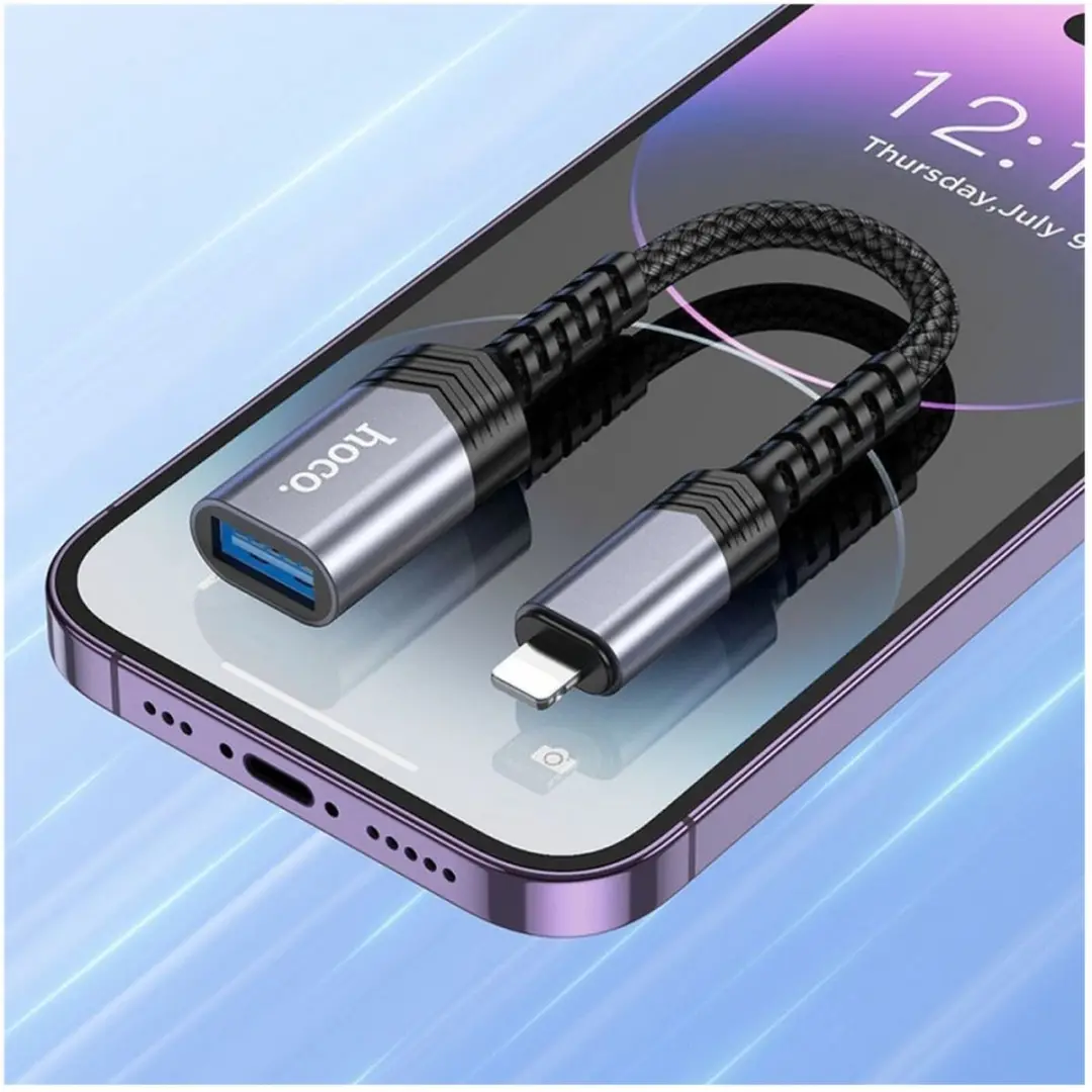 Hoco UA24 Lightning naar USB-A Converter - Zwart/Grijs