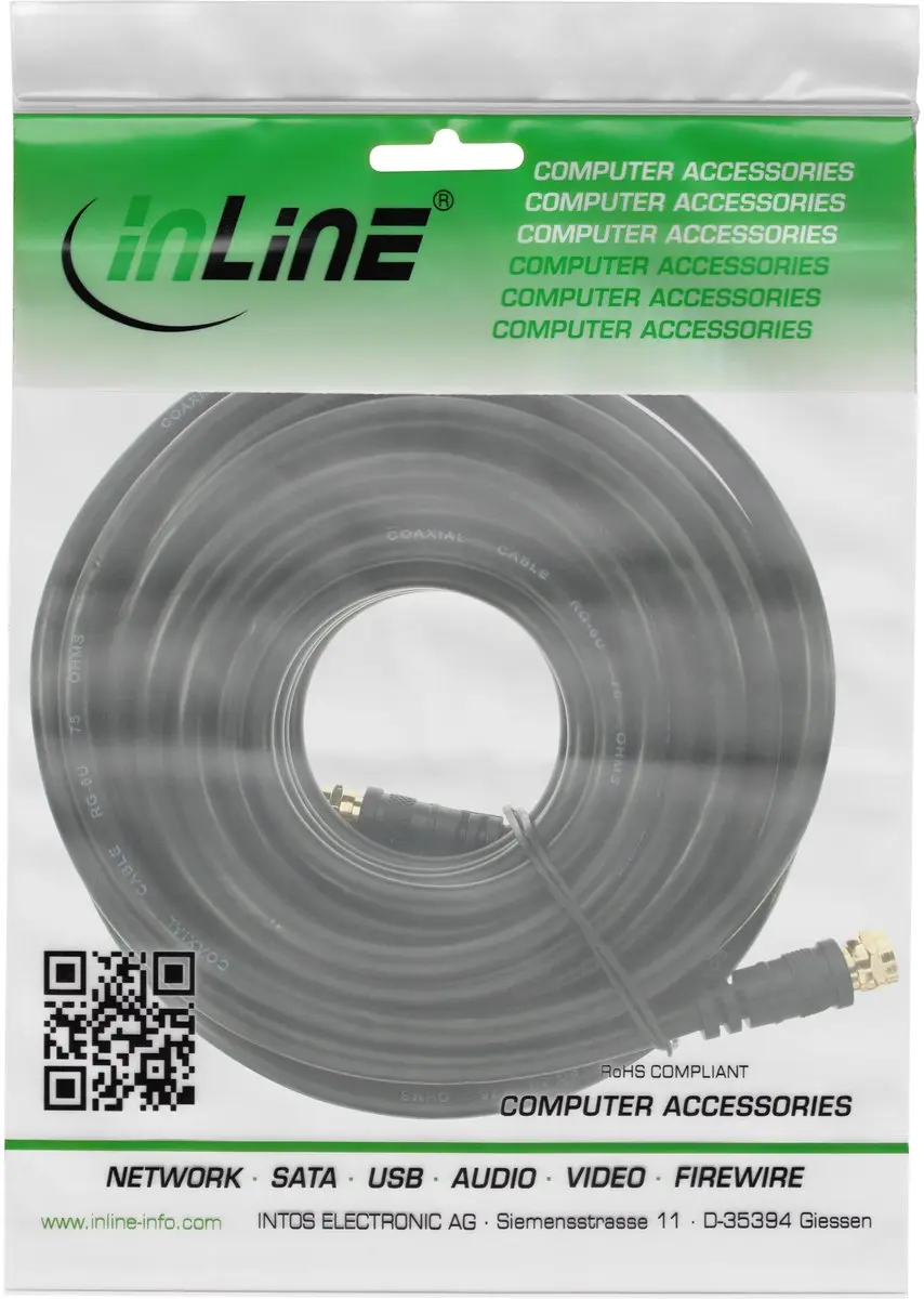 InLine F-F Coaxkabel 10m - Verguld - >85dB