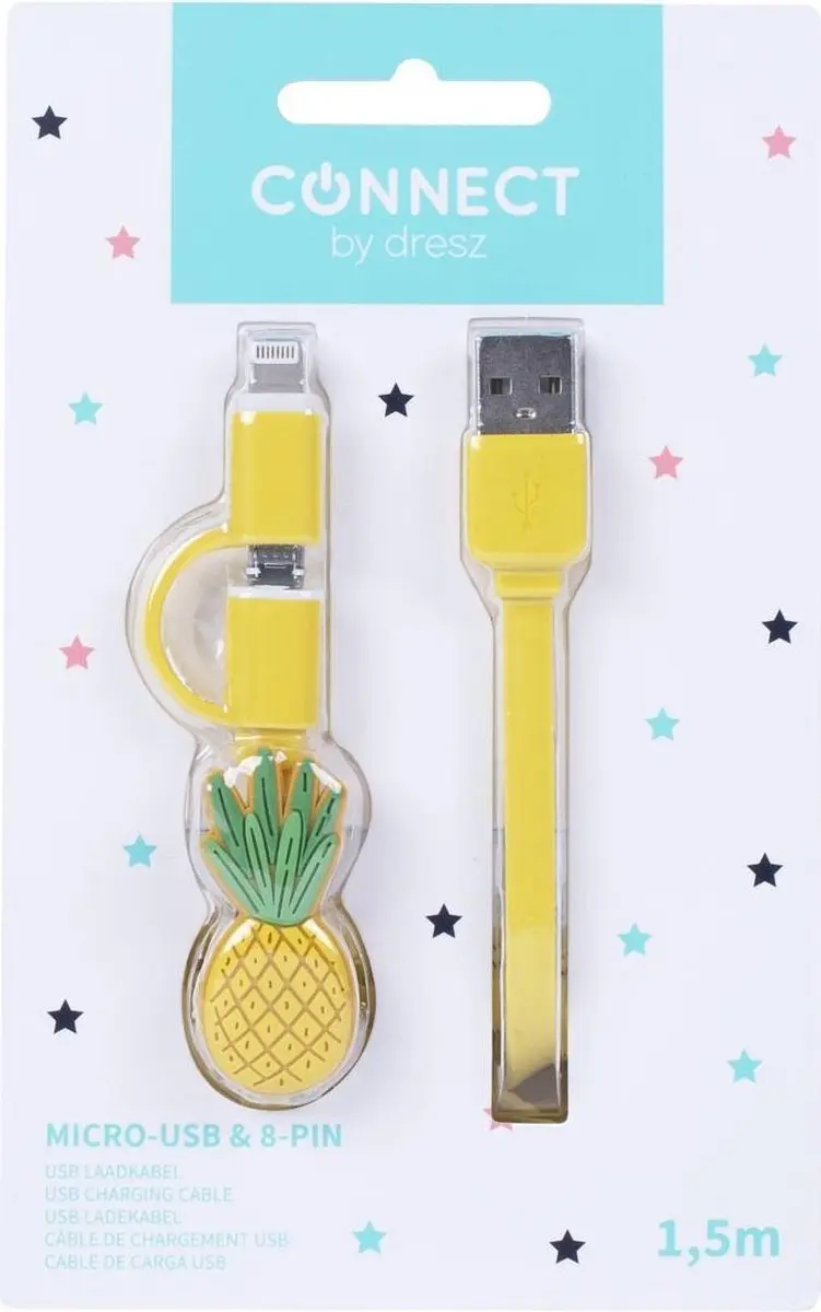 Kangaro 2in1 USB-Cabel Micro USB & 8-pin - Geel