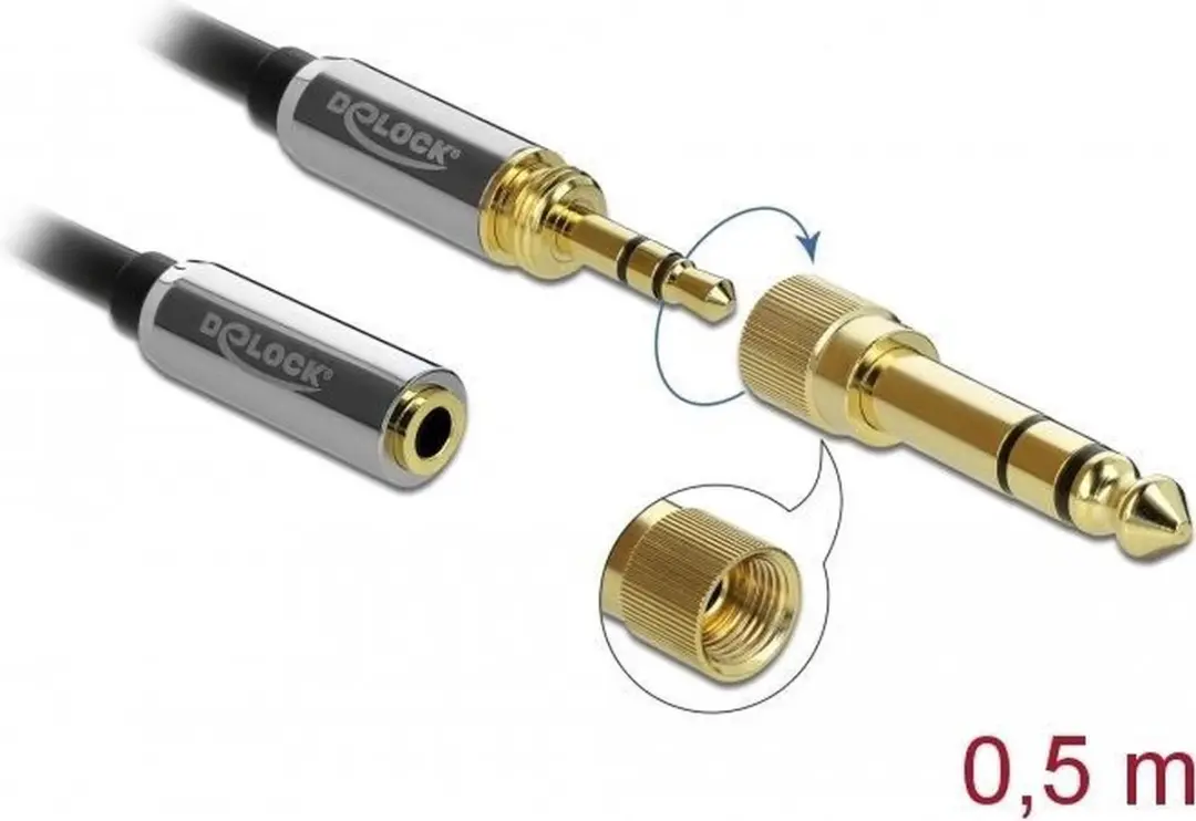 Delock 3,5mm Jack Verlengkabel 6,35mm Adapter - 0,5m - Zwart