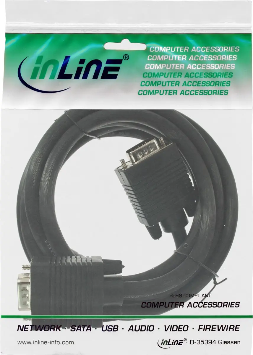 InLine S-VGA Kabel 15-pins Male/Male 10m - Zwart