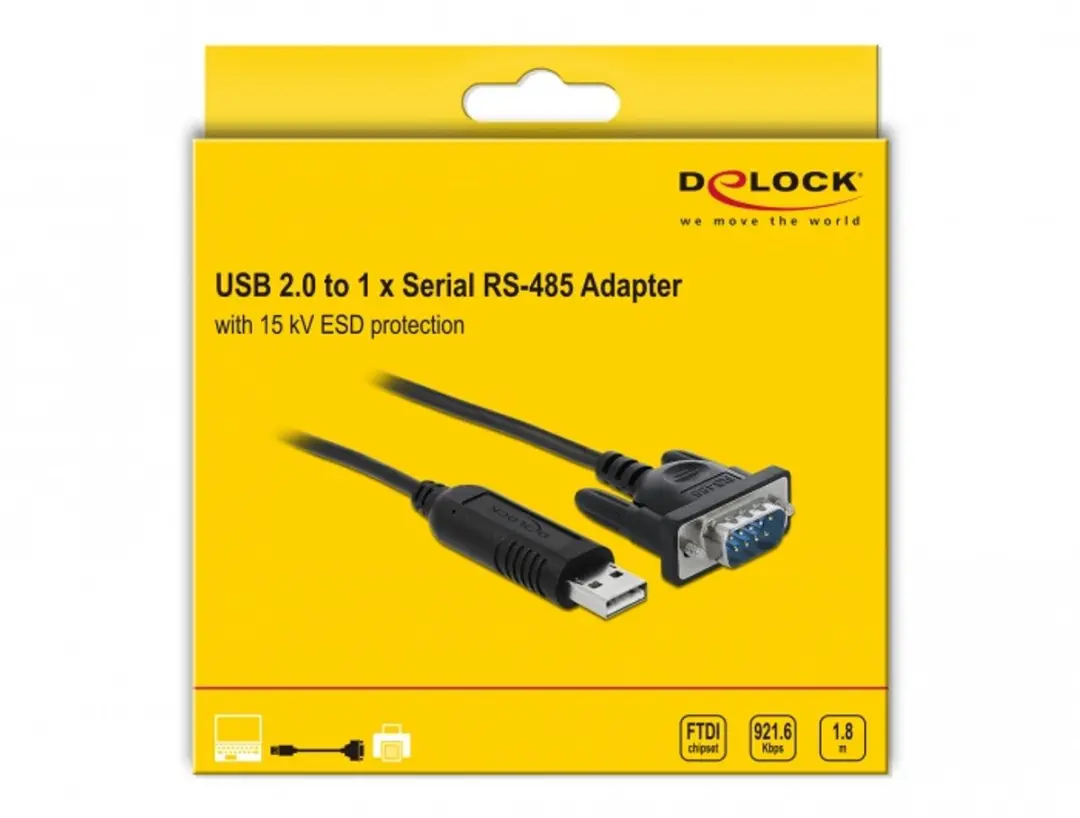 Delock USB-A naar RS485 Adapter 9-pins SUB-D - 1,8m - Zwart
