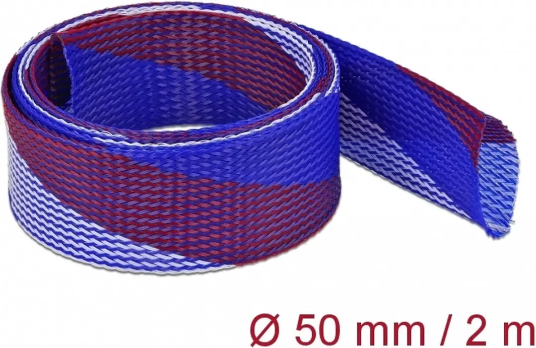 Delock Polyester Kabelsleeve 50mm - 2m - Blauw/Wit/Rood