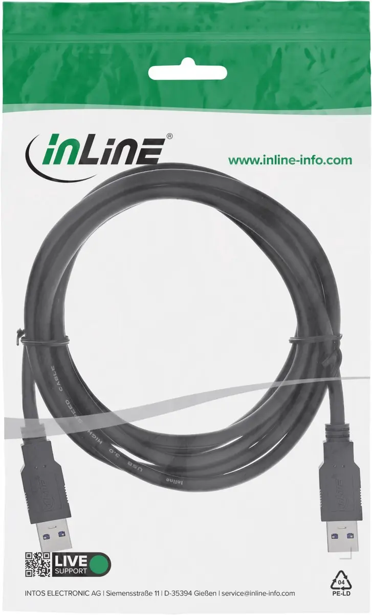 InLine USB 3.0 Kabel 3m - 2A - Zwart