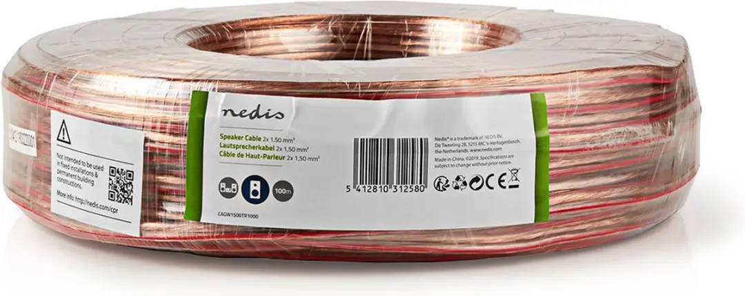 Nedis Speaker-Kabel CAGW1500TR1000 - 2x1.50mm² CCA - 100m - Transparant