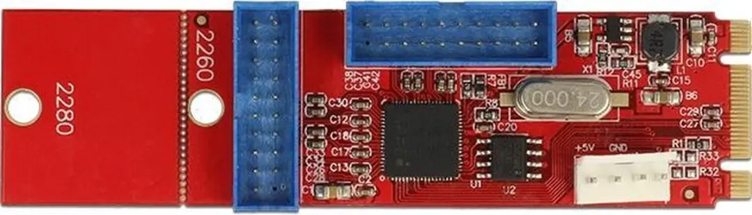 Delock M.2 Key B+M naar 2x USB 5Gbps Pin Header - Zwart