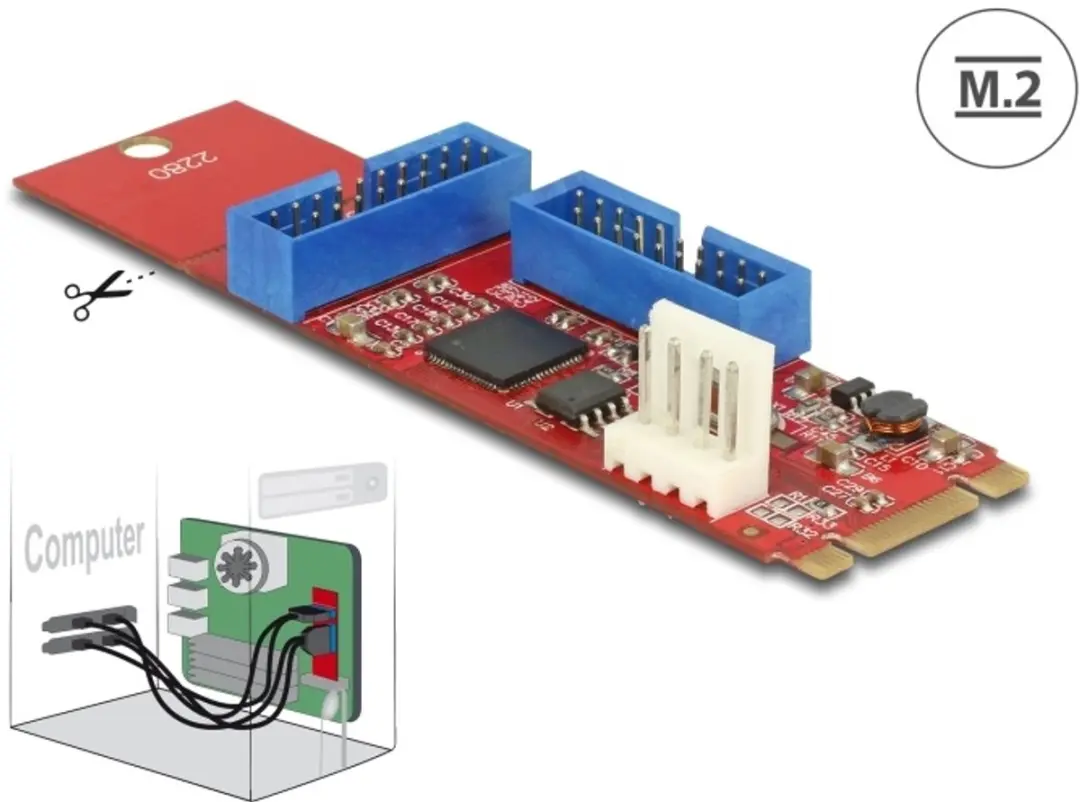 Delock M.2 Key B+M naar 2x USB 5Gbps Pin Header
