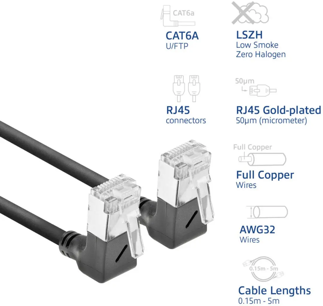 ACT DA6951 Patchkabel CAT6A U/FTP 1,5m - 90° RJ45 - Zwart