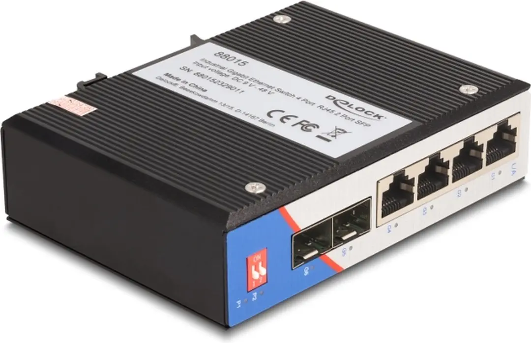 Delock Industrial Gigabit Ethernet Switch 4x RJ45 2x SFP - Zwart