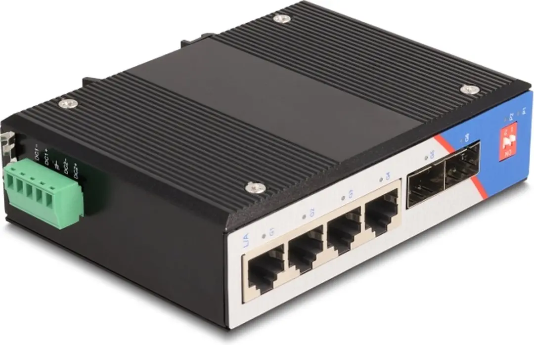 Delock Industrial Gigabit Ethernet Switch 4x RJ45 2x SFP - Zwart