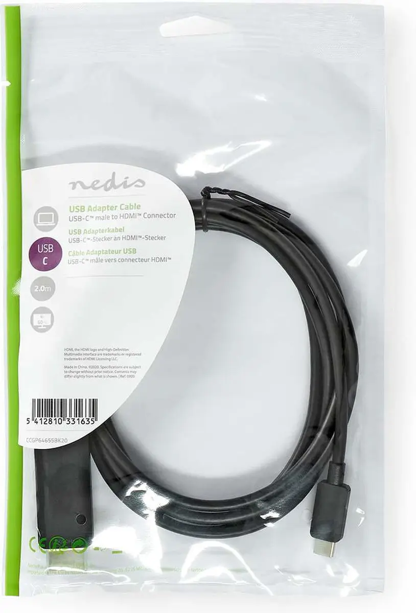 Nedis CCGL64655BK20 USB-C naar HDMI Adapter 4K@60Hz - 2m - Zwart