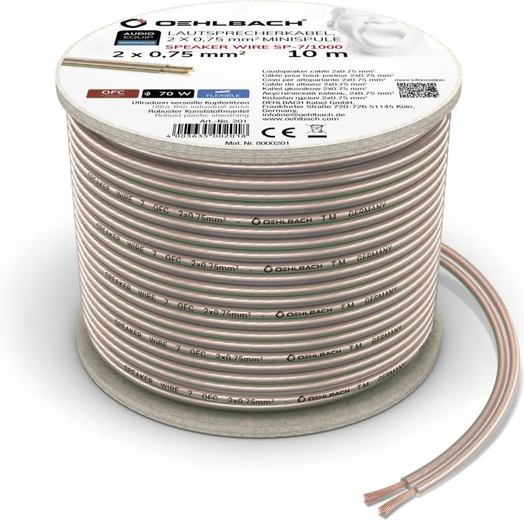 Oehlbach Luidsprekerkabel 2x0,75mm² - 10m Transparant