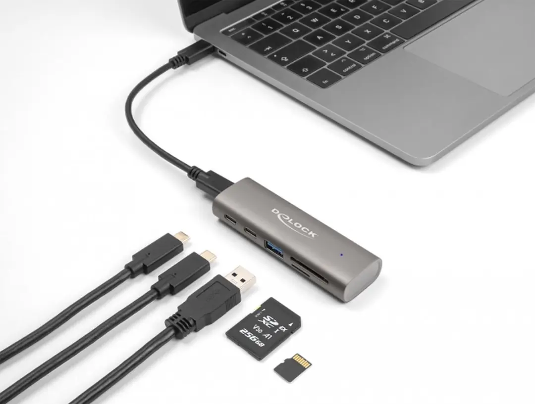 Delock 64236 USB Hub 10 Gbps - 3 Poorten - SD/MicroSD Reader - Grijs