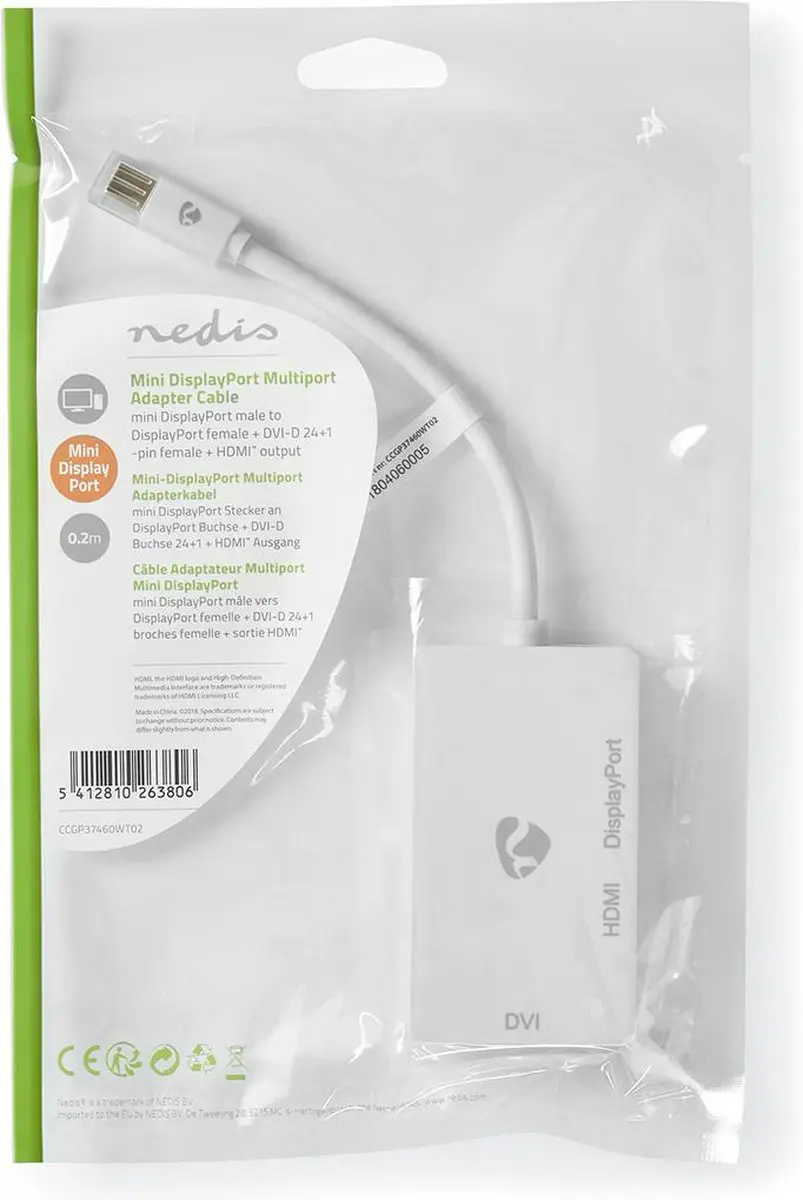 Nedis Mini DisplayPort-Kabel CCGP37460WT02 - 0,2m - Wit