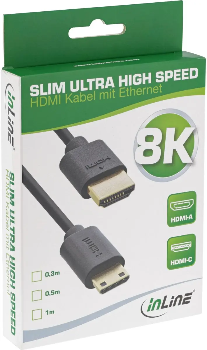 InLine Mini HDMI HDMI2.1 Kabel 8K 60Hz - 0,5m - Zwart