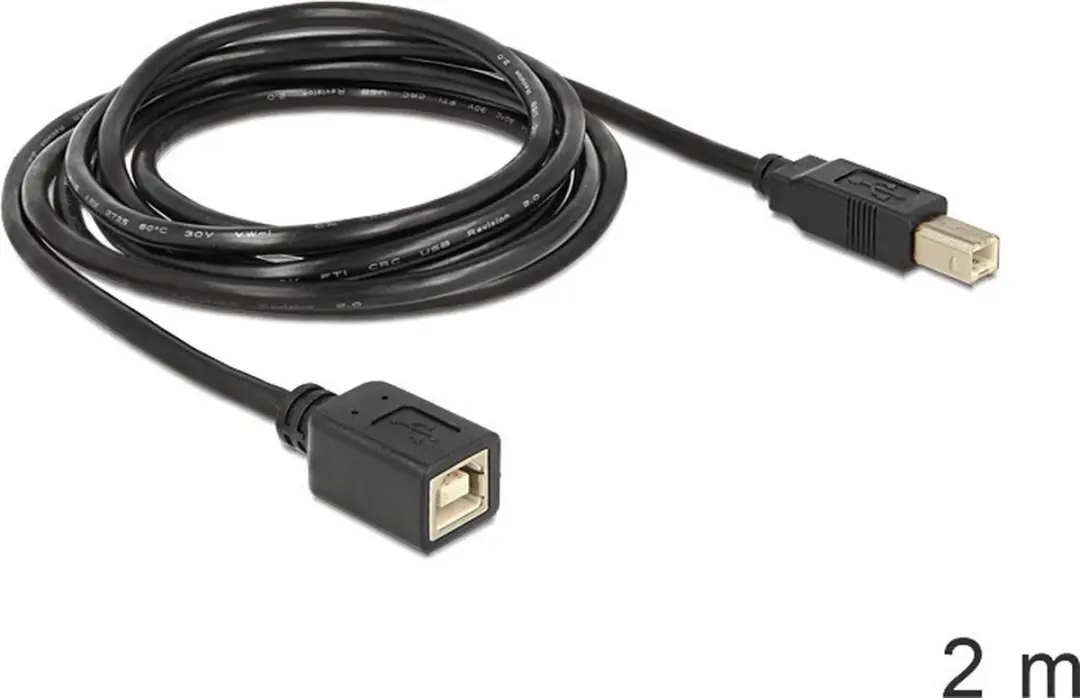 Delock USB Verlengkabel B-B 2.0 2m - Zwart