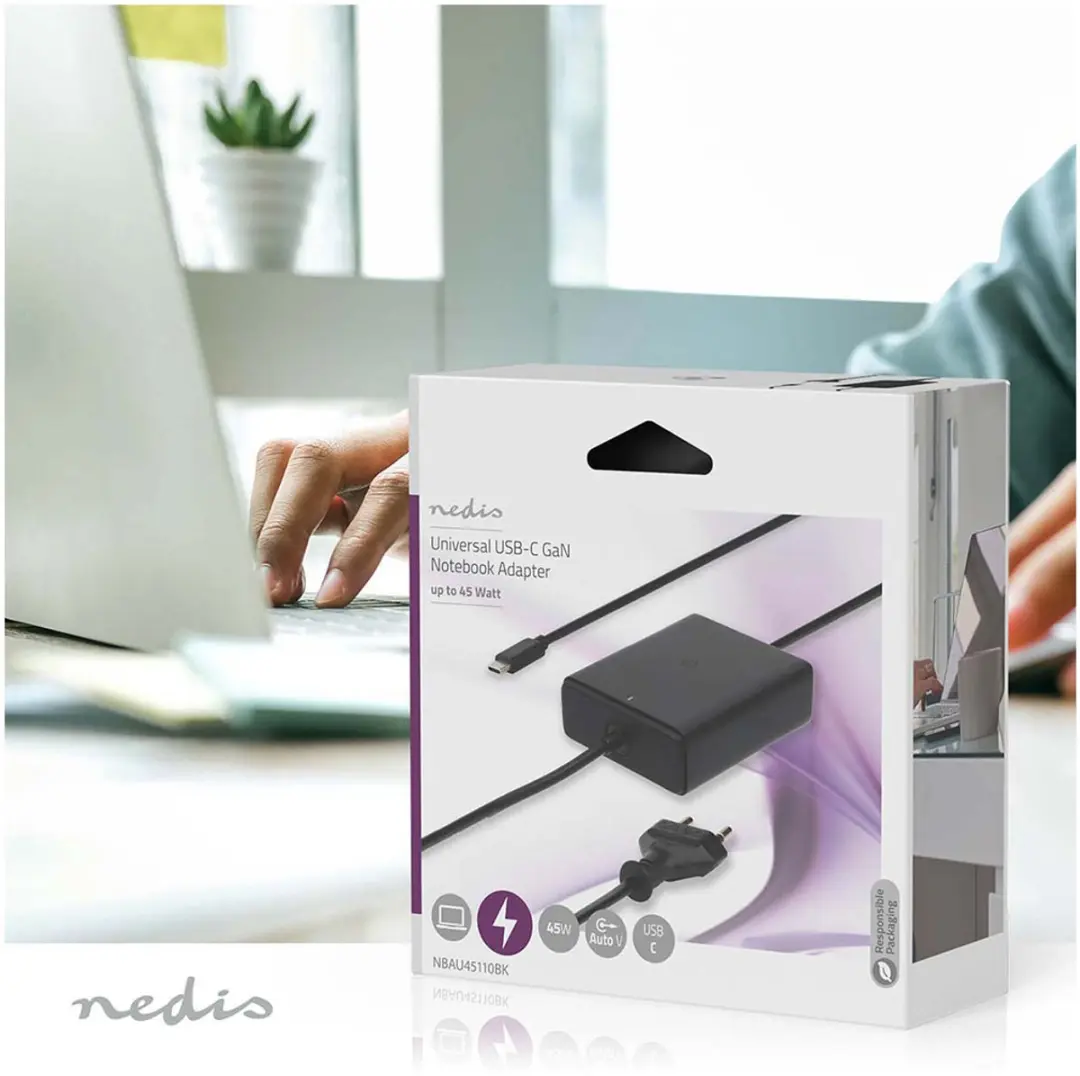 Nedis GaN Notebook-Adapter NBAU45110BK 45W - Zwart