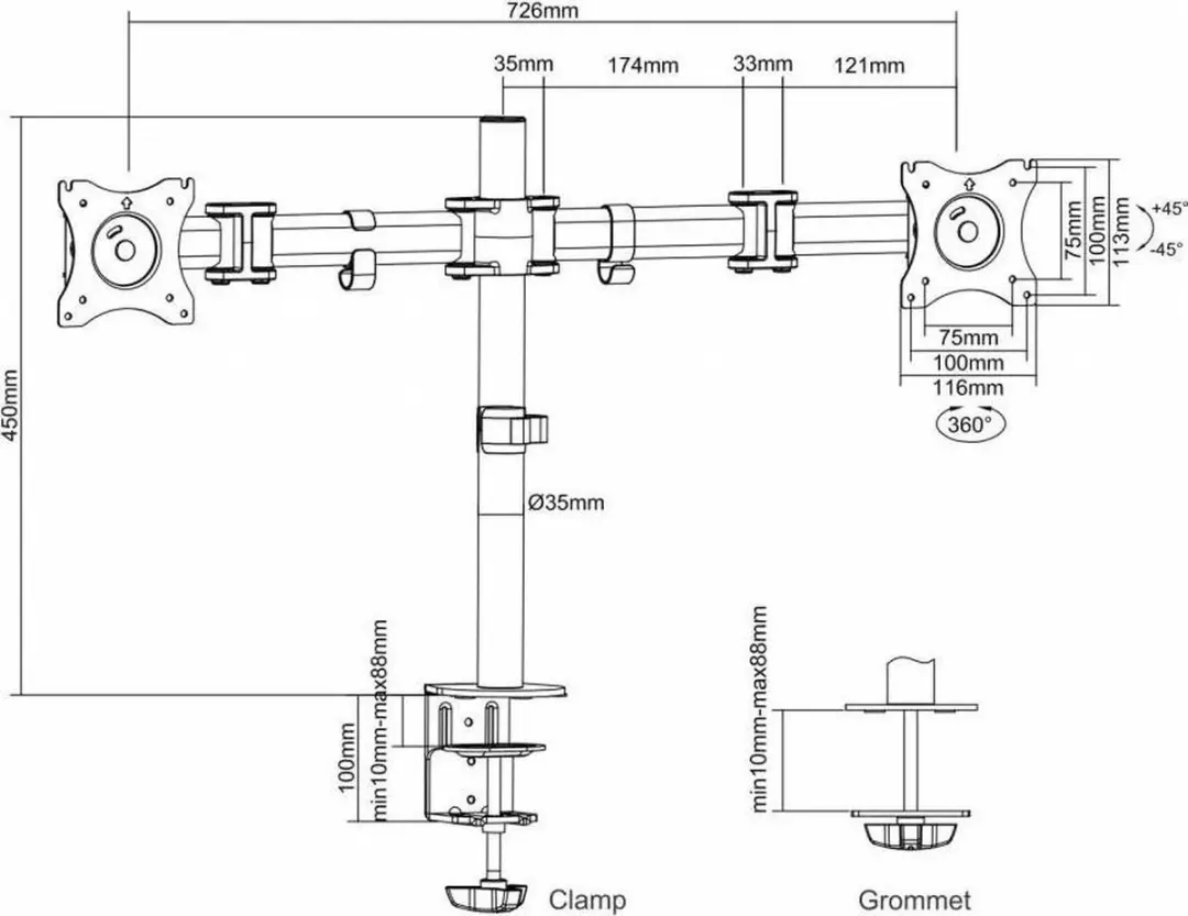Neomounts NM-D135DSILVER Monitorarm 2 schermen 10-27" - 8 kg/scherm - Zilver - afbeelding 6 van 6