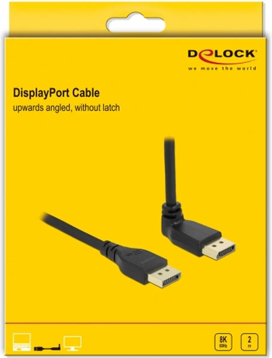 Delock DisplayPort Kabel 8K 60Hz 2m - 90° Hoek - Zwart