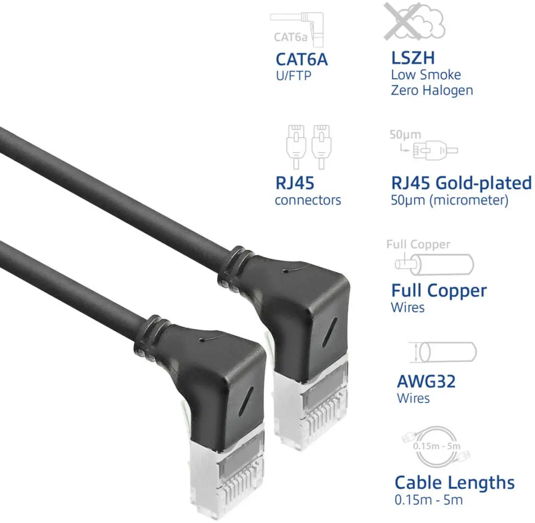 ACT DA5952 CAT6A Patchkabel 0,25m - 90° haaks beneden