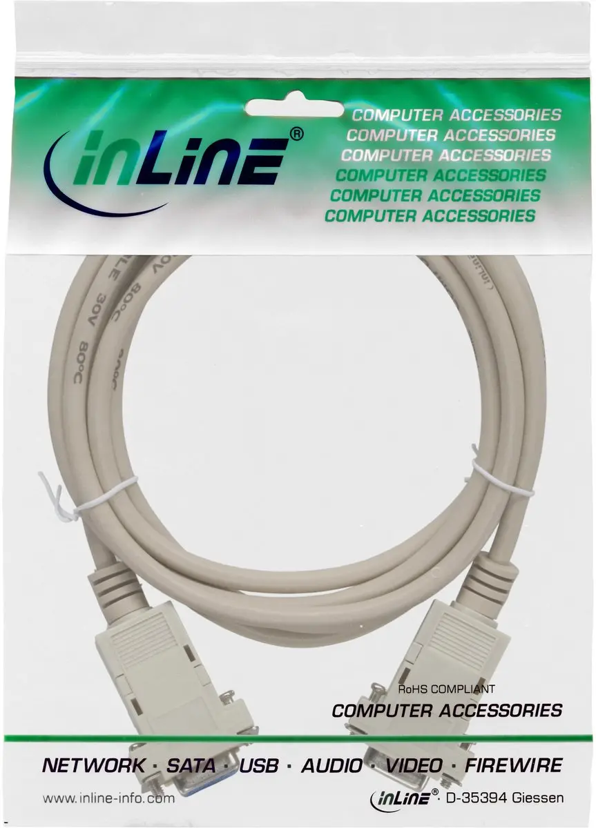 InLine Seriële RS232 Null Modemkabel 9-pins SUB-D - 2m - Beige