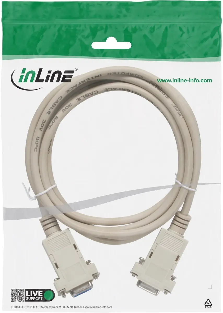 InLine Seriële RS232 Null Modemkabel 9-pins SUB-D - 2m - Beige