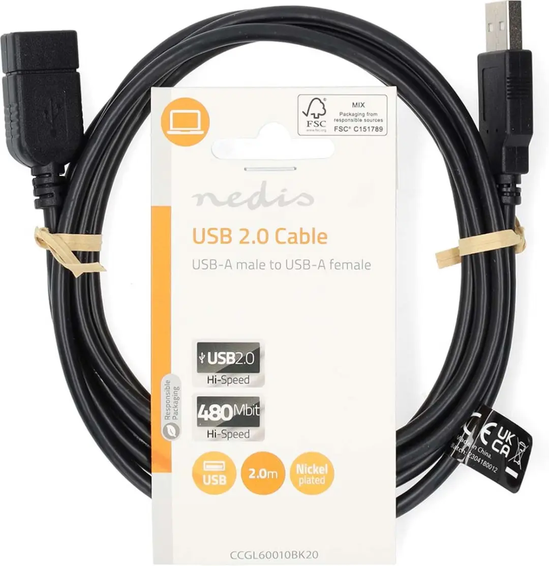 Nedis USB 2.0 A-A Kabel 480 Mbps 2m - Zwart