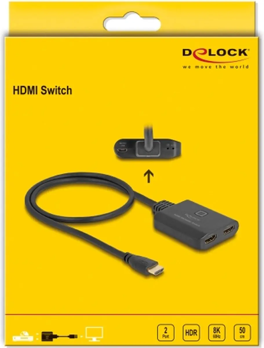Delock HDMI Switch 2x1 8K60 - 50cm Kabel - Zwart