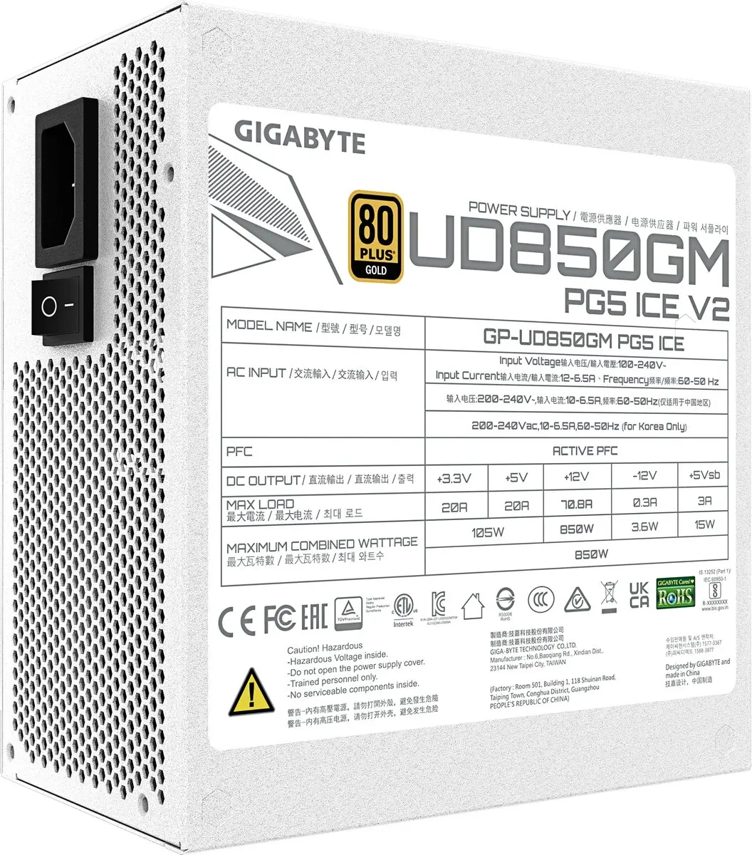 Gigabyte UD850GM PG5 ICE Voedingsadapter 850W - Wit