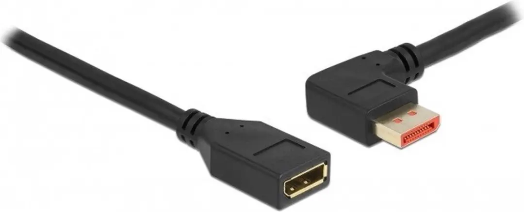 Delock DisplayPort Kabel 8K 60Hz 1m - 90° Links Mannelijk/Vrouwelijk - Zwart
