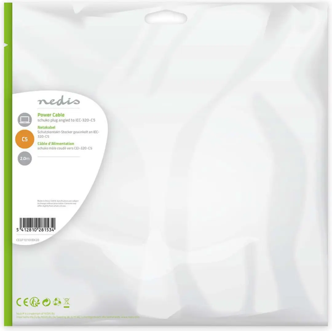 Nedis CEGL10100BK20 Stroomkabel – C5 – 2 m – Zwart - afbeelding 6 van 6