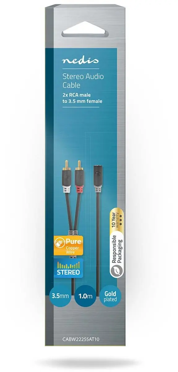 Nedis Stereo-Audiokabel RCA Verguld 3,5mm - 1m - Antraciet