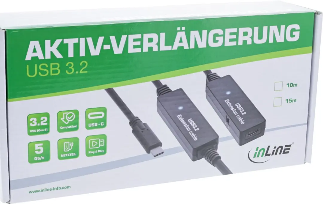 InLine USB-C Actieve Verlengkabel 5Gbps 15m - Zwart