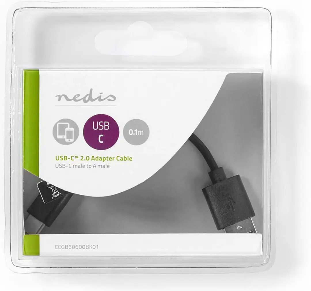 Nedis USB 2.0 USB-A naar USB-C Kabel 15W 480Mbps 0,1m - Zwart