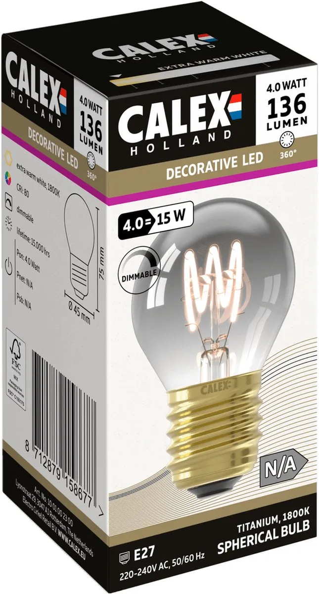 Calex Lichtbron E27 Rookglas - 1800K Warm Wit - afbeelding 3 van 6