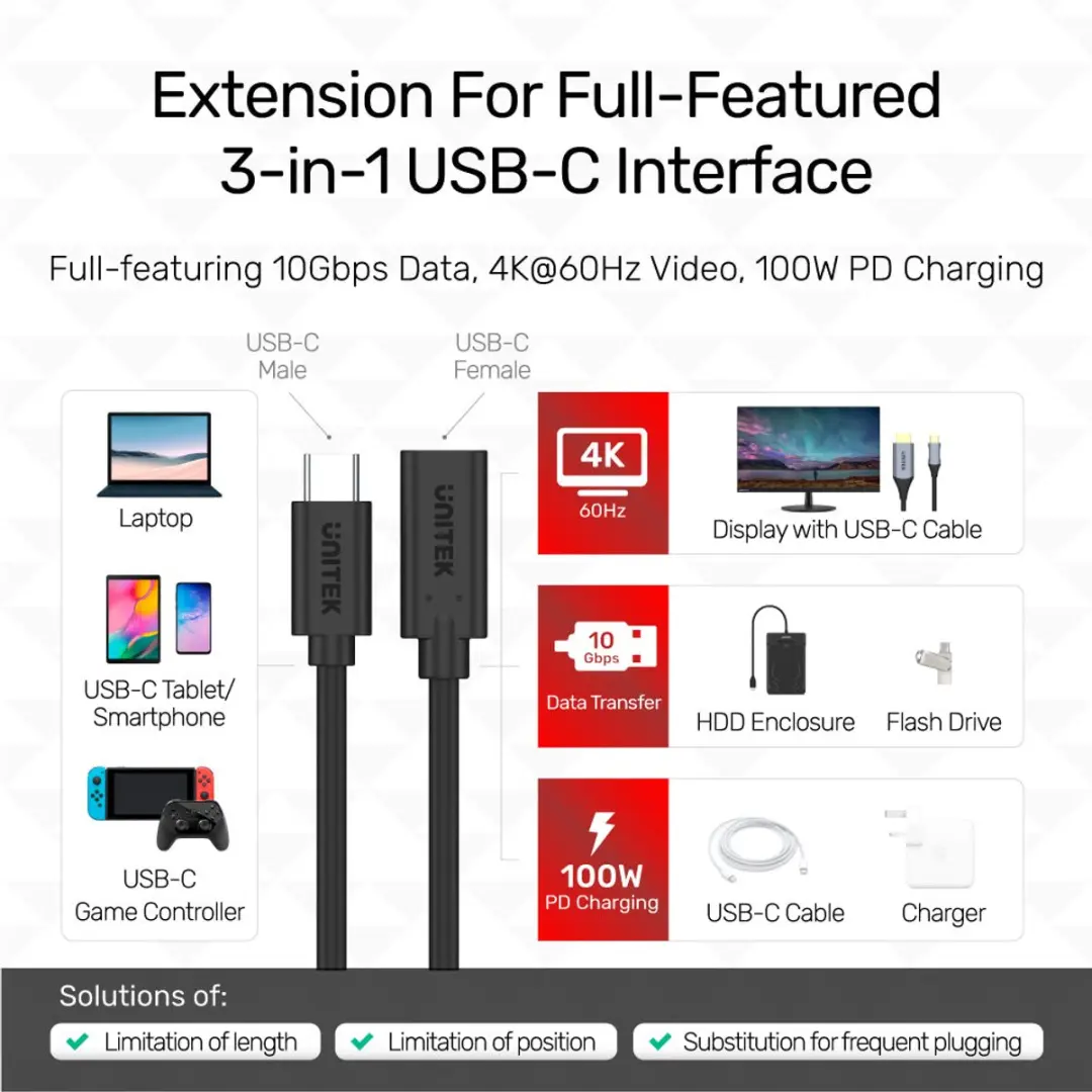 UNITEK C14086BK-1M USB-C Kabel 3.2 Gen 2 - Zwart - afbeelding 6 van 6
