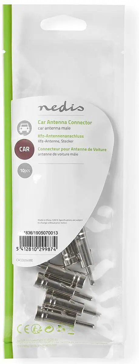 Nedis CACO004ME Connector Auto-Antenne - 10 Stuks - Zilver